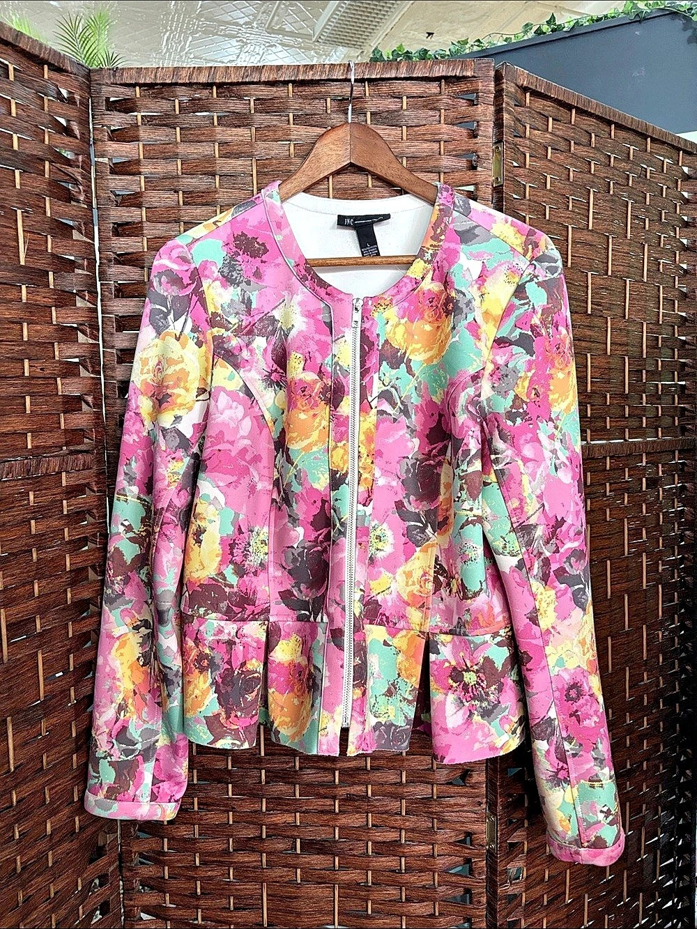 INC International Concepts Floral Bomber Jacket Pink & Multicolor Large